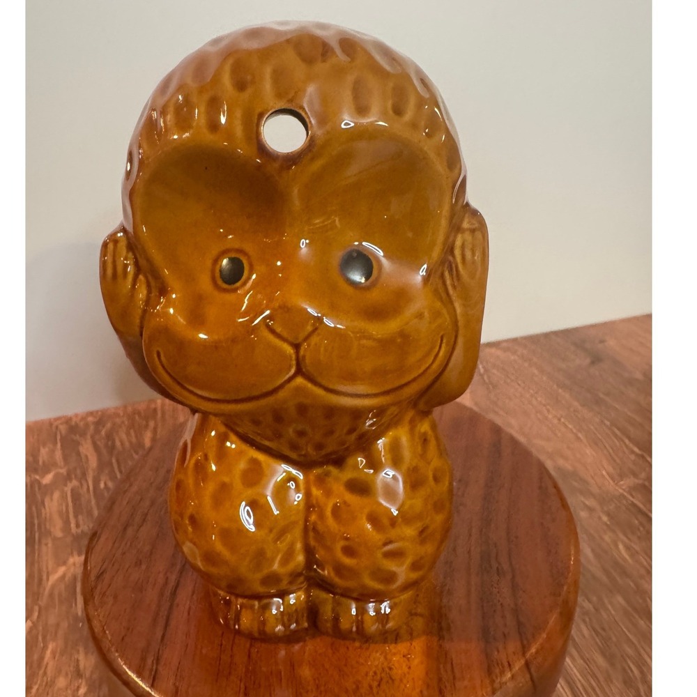 Vintage‎ DWIG Tanuki Style Brown Ceramic Tiki Mug Hear No Evil